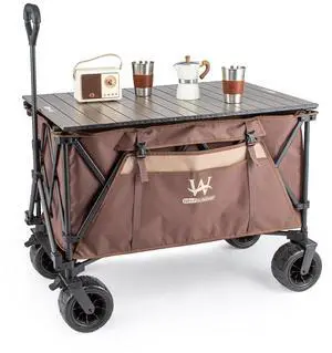 Beach Wagon Cart, 440Lbs Heavy Duty Folding Wagon with All Terrian Wheel, Collapsible Utility Camping Park Wagon Cart with Aluminum Tabletop Beach Wagon Cart, 440Lbs Heavy Duty Folding Wagon with All Terrian Wheel, Collapsible Utility Camping Park Wagon Cart with Aluminum Tabletop