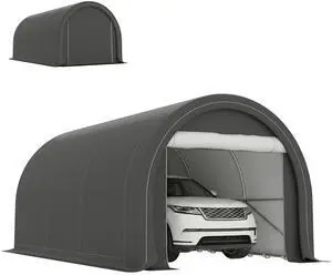 10' x 16' Carport, Heavy Duty Portable Garage Storage Tent with Large Zippered Door, Anti-UV PE Canopy Cover for Car, Truck, Boat, Motorcycle, Bike, Garden Tools, Outdoor Work, Gray 10' x 16' Carport, Heavy Duty Portable Garage Storage Tent with Large Zippered Door, Anti-UV PE Canopy Cover for Car, Truck, Boat, Motorcycle, Bike, Garden Tools, Outdoor Work, Gray