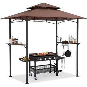 8' x 5' Outdoor Grill Gazebo Canopy, BBQ Canopy for Outdoor Grill, 2- Tier BBQ Grill Gazebo Shelter for Patio, Backyard and More (Brown) 8' x 5' Outdoor Grill Gazebo Canopy, BBQ Canopy for Outdoor Grill, 2- Tier BBQ Grill Gazebo Shelter for Patio, Backyard and More (Brown)