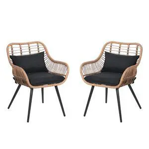 Set of 2 Patio Dining Chairs, Outdoor Wicker Seating Set with Soft Cushion for Indoor & Outdoor Use, Modern Wicker Dining Chairs for Backyard Set of 2 Patio Dining Chairs, Outdoor Wicker Seating Set with Soft Cushion for Indoor & Outdoor Use, Modern Wicker Dining Chairs for Backyard