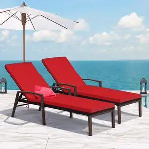 2 PCS Patio Rattan Chaise Lounge Chair, Outdoor Reclining Chaise with Cushion and Armrest, Wicker Sun Lounger with Adjustable Backrest for Garden, Balcony, Poolside 2 PCS Patio Rattan Chaise Lounge Chair, Outdoor Reclining Chaise with Cushion and Armrest, Wicker Sun Lounger with Adjustable Backrest for Garden, Balcony, Poolside