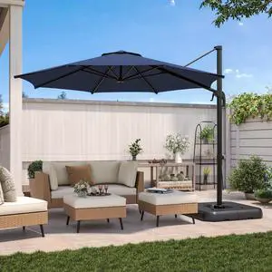 Patio Umbrella Outdoor, 10 FT Cantilever Umbrella Aluminum Offset Umbrella with 360-degree Rotation for Backyard, Pool, Lawn, Deck (Round, Navy Blue) Patio Umbrella Outdoor, 10 FT Cantilever Umbrella Aluminum Offset Umbrella with 360-degree Rotation for Backyard, Pool, Lawn, Deck (Round, Navy Blue)
