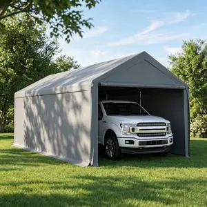 Carport 10x20 Ft Heavy Duty Canopy Steel Canopy Storage Shed,Portable Garage Party Tent,Portable Garage with Removable Sidewalls & Doors All-Season Tarp for Carport (Grey) Carport 10x20 Ft Heavy Duty Canopy Steel Canopy Storage Shed,Portable Garage Party Tent,Portable Garage with Removable Sidewalls & Doors All-Season Tarp for Carport (Grey)