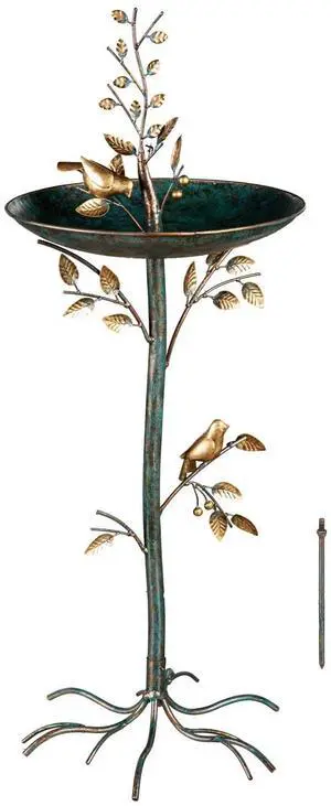 Evergreen Cast Metal Outdoor Garden Bird Bath and Feeder on Pedestal | Birds on Leafy Branch | 37.5 inches Tall | Antique Finish | Round Bowl Outside Rustic Decor Patio Porch Deck Evergreen Cast Metal Outdoor Garden Bird Bath and Feeder on Pedestal | Birds on Leafy Branch | 37.5 inches Tall | Antique Finish | Round Bowl Outside Rustic Decor Patio Porch Deck