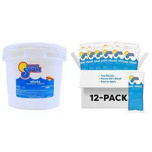 Chlorine and Shock Bundle for Sanitizing Swimming Pools Includes 25 Pound Bucket of 4-Inch Chlorine Sticks and 12 x 1 Pound Bags of 68% Cal-Hypo Pool Shock Chlorine and Shock Bundle for Sanitizing Swimming Pools Includes 25 Pound Bucket of 4-Inch Chlorine Sticks and 12 x 1 Pound Bags of 68% Cal-Hypo Pool Shock