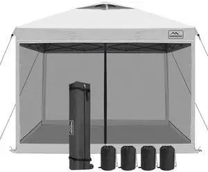 10x10 Pop-Up Canopy Tent, Waterproof Portable Shade with Screen Walls, Adjustable Instant Outdoor Shelter for Camping, Backyard, and Events, White 10x10 Pop-Up Canopy Tent, Waterproof Portable Shade with Screen Walls, Adjustable Instant Outdoor Shelter for Camping, Backyard, and Events, White