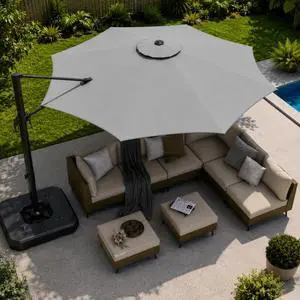 Patio Umbrella Outdoor,10 Feet Cantilever Umbrella Aluminum Offset Umbrella with 360-degree Rotation for Backyard, Pool, Lawn, Deck (Round, Gray) Patio Umbrella Outdoor,10 Feet Cantilever Umbrella Aluminum Offset Umbrella with 360-degree Rotation for Backyard, Pool, Lawn, Deck (Round, Gray)
