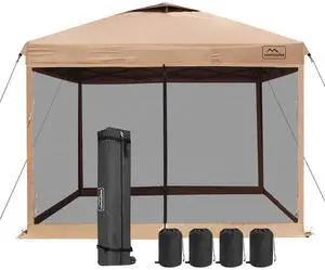 10x10 Pop-Up Canopy Tent, Waterproof Portable Shade with Screen Walls, Adjustable Instant Outdoor Shelter for Camping, Backyard, and Events, Khaki 10x10 Pop-Up Canopy Tent, Waterproof Portable Shade with Screen Walls, Adjustable Instant Outdoor Shelter for Camping, Backyard, and Events, Khaki