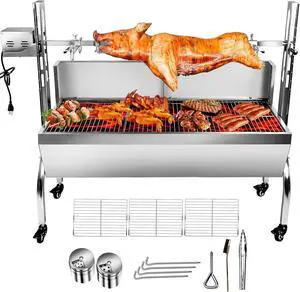 Stainless Steel Rotisserie Grill with Back Cover Guard, 25W Motor Small Pig Lamb Rotisserie Roaster, 48.7 Inch Charcoal BBQ Grill for Camping Outdoor Kitchen Stainless Steel Rotisserie Grill with Back Cover Guard, 25W Motor Small Pig Lamb Rotisserie Roaster, 48.7 Inch Charcoal BBQ Grill for Camping Outdoor Kitchen