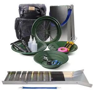 24pc Deluxe 50" Aluminum Folding Gold Sluice Box Kit Gold Panning Tools and Backpack, Black 24pc Deluxe 50" Aluminum Folding Gold Sluice Box Kit Gold Panning Tools and Backpack, Black