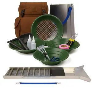 24pc Deluxe 50" Folding Sluice Box Kit with Backpack Gold Prospecting Tools, Brown 24pc Deluxe 50" Folding Sluice Box Kit with Backpack Gold Prospecting Tools, Brown