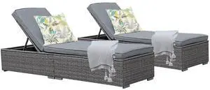 Outdoor Patio Chaise Lounge Chair, Elegant Reclining Adjustable Pool Rattan Chaise Lounge Chair with Cushion, Grey PE Wicker, Steel Frame,Light Grey, Set of 2 Outdoor Patio Chaise Lounge Chair, Elegant Reclining Adjustable Pool Rattan Chaise Lounge Chair with Cushion, Grey PE Wicker, Steel Frame,Light Grey, Set of 2