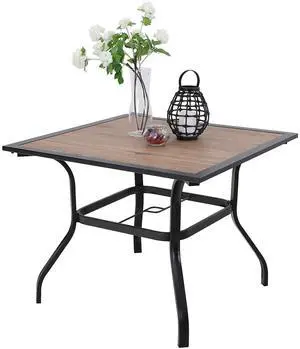 37" Square Patio Dining Table Outdoor Furniture Table for Backyard Bistro Garden Deck, Imitation Wood Table Top, 1.57 Umbrella Hole 37" Square Patio Dining Table Outdoor Furniture Table for Backyard Bistro Garden Deck, Imitation Wood Table Top, 1.57 Umbrella Hole