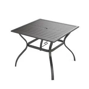 37" Metal Steel Slat Patio Dining Table Square Backyard Bistro Table Outdoor Furniture Garden Table, 1.57 Umbrella Hole, Black 37" Metal Steel Slat Patio Dining Table Square Backyard Bistro Table Outdoor Furniture Garden Table, 1.57 Umbrella Hole, Black