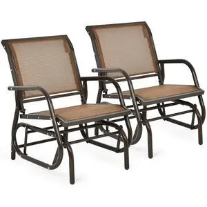 Swing Glider Chair W/Study Metal Frame Comfortable Patio Chair Love-Seat for Garden, Porch, Backyard, Poolside, Lawn Outdoor Rocking Chair (2, Brown) Swing Glider Chair W/Study Metal Frame Comfortable Patio Chair Love-Seat for Garden, Porch, Backyard, Poolside, Lawn Outdoor Rocking Chair (2, Brown)