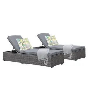 Outdoor Patio Chaise Lounge Chair, Elegant Reclining Adjustable Pool Rattan Chaise Lounge Chair with Cushion, Grey PE Wicker, Steel Frame,Light Grey, Set of 2 Outdoor Patio Chaise Lounge Chair, Elegant Reclining Adjustable Pool Rattan Chaise Lounge Chair with Cushion, Grey PE Wicker, Steel Frame,Light Grey, Set of 2
