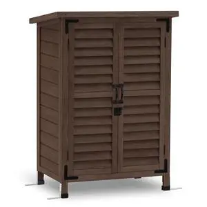 Outdoor Storage Cabinet, Small Storage Shed with Removable Shelf, Wood Garden Shed with 2 Doors for Yard Patio Lawn (24.6 x 18.3 x 38.2 inch) 0985 (Brown) Outdoor Storage Cabinet, Small Storage Shed with Removable Shelf, Wood Garden Shed with 2 Doors for Yard Patio Lawn (24.6 x 18.3 x 38.2 inch) 0985 (Brown)