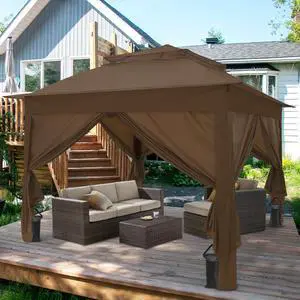 11x11 Pop Up Gazebo with 4 Sidewalls, Instant Outdoor Canopy Tent with UPF 50+ UV Protection, Water Resistant Shelter with Carry Bag, Stakes & Ropes, Brown 11x11 Pop Up Gazebo with 4 Sidewalls, Instant Outdoor Canopy Tent with UPF 50+ UV Protection, Water Resistant Shelter with Carry Bag, Stakes & Ropes, Brown