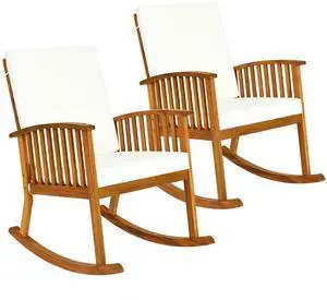 2 PCS Outdoor Acacia Wood Rocking Chair, Wooden Rocker w/Detachable Washable Cushions, Rocker for Porch Garden Patio Balcony Pool Indoor (2, Teak) 2 PCS Outdoor Acacia Wood Rocking Chair, Wooden Rocker w/Detachable Washable Cushions, Rocker for Porch Garden Patio Balcony Pool Indoor (2, Teak)