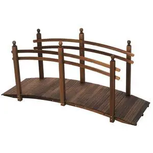 7.5' Wooden Arch Garden Bridge, Safety Rails for Backyard Ponds, Creeks, Streams, Carbonized 7.5' Wooden Arch Garden Bridge, Safety Rails for Backyard Ponds, Creeks, Streams, Carbonized