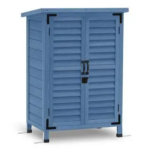 Outdoor Storage Cabinet, Small Storage Shed with Removable Shelf, Wood Garden Shed with 2 Doors for Yard Patio Lawn (24.6 x 18.3 x 38.2 inch) 0985 (Blue) Outdoor Storage Cabinet, Small Storage Shed with Removable Shelf, Wood Garden Shed with 2 Doors for Yard Patio Lawn (24.6 x 18.3 x 38.2 inch) 0985 (Blue)