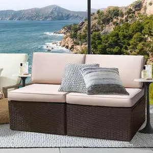2 Pieces Patio Furniture Sets,Wicker Outdoor Sofa with Thick Cushion and Pillow,Small Sectional Couch All-Weather Armless Sofa for Backyard,Porch & Poolside,Waterproof Patio Furniture 2 Pieces Patio Furniture Sets,Wicker Outdoor Sofa with Thick Cushion and Pillow,Small Sectional Couch All-Weather Armless Sofa for Backyard,Porch & Poolside,Waterproof Patio Furniture