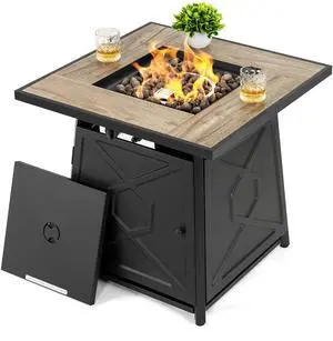 28 Inch Outdoor Propane Fire Pit Table, 50,000 BTU Square Gas Fire Table with Ceramic Tabletop, Lid, Cover, Lava Rock for Garden Backyard Party, Black 28 Inch Outdoor Propane Fire Pit Table, 50,000 BTU Square Gas Fire Table with Ceramic Tabletop, Lid, Cover, Lava Rock for Garden Backyard Party, Black