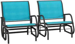 Porch Glider Set of 2, Metal Frame Swing Glider Chair with Breathable Mesh Fabric, Curved Armrests and Steel Frame for Garden, Poolside, Backyard, Balcony, Blue Porch Glider Set of 2, Metal Frame Swing Glider Chair with Breathable Mesh Fabric, Curved Armrests and Steel Frame for Garden, Poolside, Backyard, Balcony, Blue