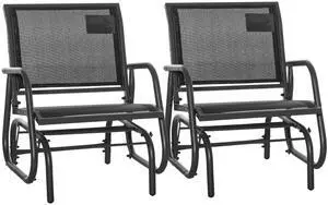 Porch Glider Set of 2, Metal Frame Swing Glider Chair with Breathable Mesh Fabric, Curved Armrests and Steel Frame for Garden, Poolside, Backyard, Balcony, Black Porch Glider Set of 2, Metal Frame Swing Glider Chair with Breathable Mesh Fabric, Curved Armrests and Steel Frame for Garden, Poolside, Backyard, Balcony, Black