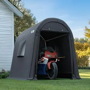 6x8 ft Storage Shed Shelter Steel Metal Round Peak Roof Portable Garage Carport for Motorcycle, Boat, or Garden Tools with 2 Roll up Doors & Vents,Dark Gray 6x8 ft Storage Shed Shelter Steel Metal Round Peak Roof Portable Garage Carport for Motorcycle, Boat, or Garden Tools with 2 Roll up Doors & Vents,Dark Gray