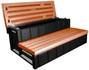 Two Tier 36" Wide Storage Hot Tub Step: Durable, Multi-Functional, Non-Skid Spa Steps, Easy Installation, Sturdy, Long Lasting Upgrade to Your Space. Proudly Made in USA. - Redwood Two Tier 36" Wide Storage Hot Tub Step: Durable, Multi-Functional, Non-Skid Spa Steps, Easy Installation, Sturdy, Long Lasting Upgrade to Your Space. Proudly Made in USA. - Redwood