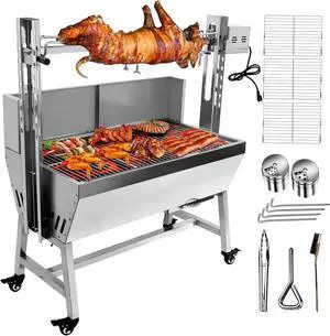 Stainless Steel Rotisserie Grill with Back Cover Guard, 25W Motor Small Pig Lamb 37 Inch BBQ Charcoal Rotisserie Roaster Grill for Camping Outdoor Kitchen, 132LBS Capacity Stainless Steel Rotisserie Grill with Back Cover Guard, 25W Motor Small Pig Lamb 37 Inch BBQ Charcoal Rotisserie Roaster Grill for Camping Outdoor Kitchen, 132LBS Capacity