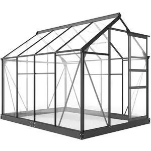 6' x 8' Greenhouse for Outdoors, Polycarbonate Greenhouse with Rain Gutter and Roof Vent, Aluminum Walk-in Green Houses with Push Door for Outside for Patio Backyard Garden, Gray 6' x 8' Greenhouse for Outdoors, Polycarbonate Greenhouse with Rain Gutter and Roof Vent, Aluminum Walk-in Green Houses with Push Door for Outside for Patio Backyard Garden, Gray