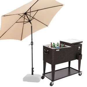 80 Quart Rolling Ice Chest on Wheels, Portable Patio Party Bar Drink Cooler Cart, Wicker PP Rattan with Shelf, Beverage Pool with Bottle Opener 80 Quart Rolling Ice Chest on Wheels, Portable Patio Party Bar Drink Cooler Cart, Wicker PP Rattan with Shelf, Beverage Pool with Bottle Opener