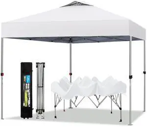 Pop-up Canopy 10x10 Patio Tent Instant Gazebo Canopy with Wheeled Bag, Portable Lightweight Folding w/Adjustable Height,White Pop-up Canopy 10x10 Patio Tent Instant Gazebo Canopy with Wheeled Bag, Portable Lightweight Folding w/Adjustable Height,White