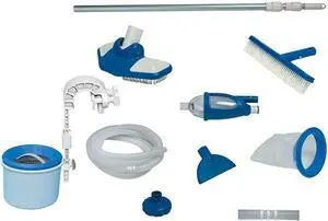 Deluxe Automatic Surface Skimmer Bundled with Maintenance Kit w/ Vacuum & Pole, Swimming Pool Cleaning Tools for Above Ground and InGround Pools Deluxe Automatic Surface Skimmer Bundled with Maintenance Kit w/ Vacuum & Pole, Swimming Pool Cleaning Tools for Above Ground and InGround Pools