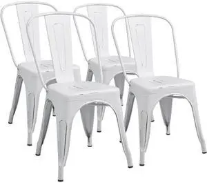 Metal Dining Chair Indoor Outdoor Use Stackable Chic Side Classic Trattoria Metal Chairs Set of 4 for Kitchen, Dining Room, Bistro and Cafe (Distressed White) Metal Dining Chair Indoor Outdoor Use Stackable Chic Side Classic Trattoria Metal Chairs Set of 4 for Kitchen, Dining Room, Bistro and Cafe (Distressed White)