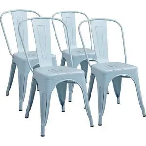 Metal Dining Chair Indoor Outdoor Use Stackable Chic Side Classic Trattoria Metal Chairs Set of 4 for Kitchen, Dining Room, Bistro and Cafe (Distressed Blue) Metal Dining Chair Indoor Outdoor Use Stackable Chic Side Classic Trattoria Metal Chairs Set of 4 for Kitchen, Dining Room, Bistro and Cafe (Distressed Blue)