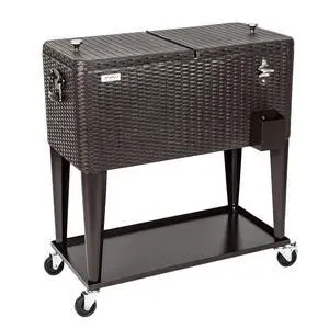 80 Quart Rolling Ice Chest on Wheels, Portable Patio Party Bar Drink Cooler Cart, Wicker PP Rattan with Shelf, Beverage Pool with Bottle Opener 80 Quart Rolling Ice Chest on Wheels, Portable Patio Party Bar Drink Cooler Cart, Wicker PP Rattan with Shelf, Beverage Pool with Bottle Opener