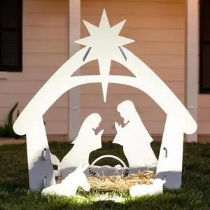 5ft Outdoor Nativity Scene, Weather-Resistant Décor, Christmas Holy Family Yard Decoration, Water-Resistant PVC - White 5ft Outdoor Nativity Scene, Weather-Resistant Décor, Christmas Holy Family Yard Decoration, Water-Resistant PVC - White