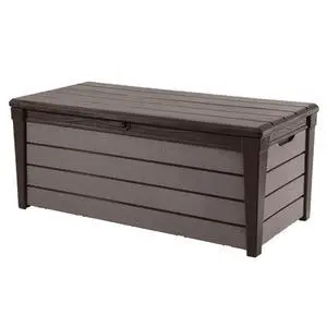 Outdoor Storage Deck Box, for Patio, Backyard & Garden, Brushwood, 120 Gal, Brown - Lockable, Organizing, and Waterproof Plastic Container Bench Outdoor Storage Deck Box, for Patio, Backyard & Garden, Brushwood, 120 Gal, Brown - Lockable, Organizing, and Waterproof Plastic Container Bench