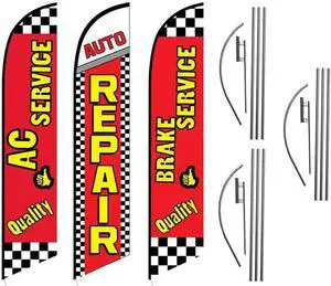 Quality AC Service, Auto Repair, Brake Service, 3 Pack Advertising Package of Feather Banner Swooper Flag Kits with Ground Spikes Quality AC Service, Auto Repair, Brake Service, 3 Pack Advertising Package of Feather Banner Swooper Flag Kits with Ground Spikes