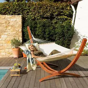 14 FT Wooden Hammock with Stand, Outdoor Double Hammock with Wood Stand 2 Person Heavy Duty Hammock and Stand for Outside Backyard, Balcony, Porch, Patio, Garden, 550 lbs Capacity, White 14 FT Wooden Hammock with Stand, Outdoor Double Hammock with Wood Stand 2 Person Heavy Duty Hammock and Stand for Outside Backyard, Balcony, Porch, Patio, Garden, 550 lbs Capacity, White