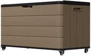 110 Gallon Deck Box Waterproof with Wheels - Mobile Double-Wall Resin Outdoor Storage Box for Patio, Pool, & Garden - Lockable Deck Storage for Cushions, Pool Floats, Boat Slip (Brown) 110 Gallon Deck Box Waterproof with Wheels - Mobile Double-Wall Resin Outdoor Storage Box for Patio, Pool, & Garden - Lockable Deck Storage for Cushions, Pool Floats, Boat Slip (Brown)