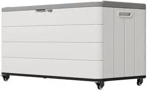 110 Gallon Deck Box Waterproof with Wheels - Mobile Double-Wall Resin Outdoor Storage Box for Patio, Pool, & Garden - Lockable Deck Storage for Cushions, Pool Floats, Boat Slip (Off-White) 110 Gallon Deck Box Waterproof with Wheels - Mobile Double-Wall Resin Outdoor Storage Box for Patio, Pool, & Garden - Lockable Deck Storage for Cushions, Pool Floats, Boat Slip (Off-White)