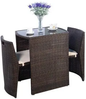 3 PCS Cushioned Outdoor Wicker Patio Set Convention Bistro Set Garden Lawn Space Saving Conversation Sofa Furniture No Assembly (Brown) 3 PCS Cushioned Outdoor Wicker Patio Set Convention Bistro Set Garden Lawn Space Saving Conversation Sofa Furniture No Assembly (Brown)