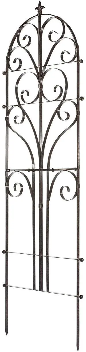 Scroll Garden Trellis 73.5" H, Freestanding Heavy Duty Iron 34 lbs | Powder-coated finish with ground spikes included. Supports climbing roses, clematis, ivy and vines Scroll Garden Trellis 73.5" H, Freestanding Heavy Duty Iron 34 lbs | Powder-coated finish with ground spikes included. Supports climbing roses, clematis, ivy and vines