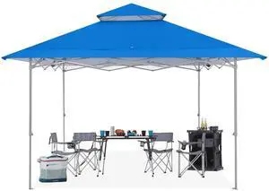 13x13 Pop Up Canopy Base on 10x10 Canopy Frame with Double Ventilated Top, 4 Sandbags, 4 Ropes and 8 Stakes (Blue) 13x13 Pop Up Canopy Base on 10x10 Canopy Frame with Double Ventilated Top, 4 Sandbags, 4 Ropes and 8 Stakes (Blue)