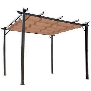 10' x 10' Aluminum Patio Pergola with Retractable Pergola Canopy, Backyard Shade Shelter for Porch, Outdoor Party, Garden, Grill Gazebo, Brown 10' x 10' Aluminum Patio Pergola with Retractable Pergola Canopy, Backyard Shade Shelter for Porch, Outdoor Party, Garden, Grill Gazebo, Brown