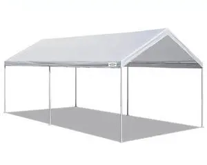 Canopy Powder Coated Heavy Duty Steel Frame Pop Up Carport with 6 Steel Stakes for Outdoor Activities and Events, White Canopy Powder Coated Heavy Duty Steel Frame Pop Up Carport with 6 Steel Stakes for Outdoor Activities and Events, White